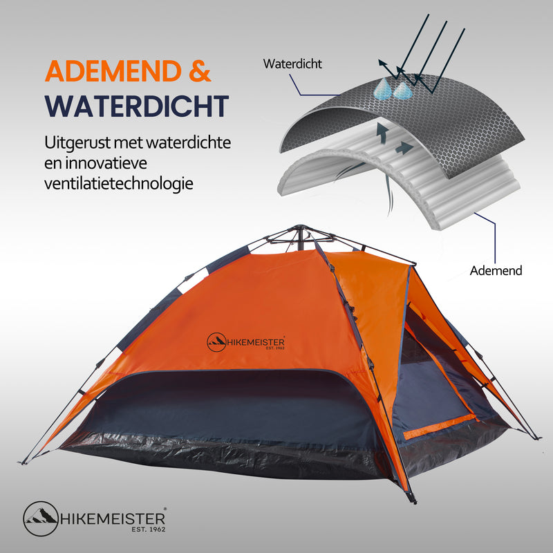 Load image into Gallery viewer, Hikemeister ® Kampeertent, 3-Persoons Automatic Pop-Up Tent - 200 x 200 x 145 cm - Backpacking Tent met binnentent
