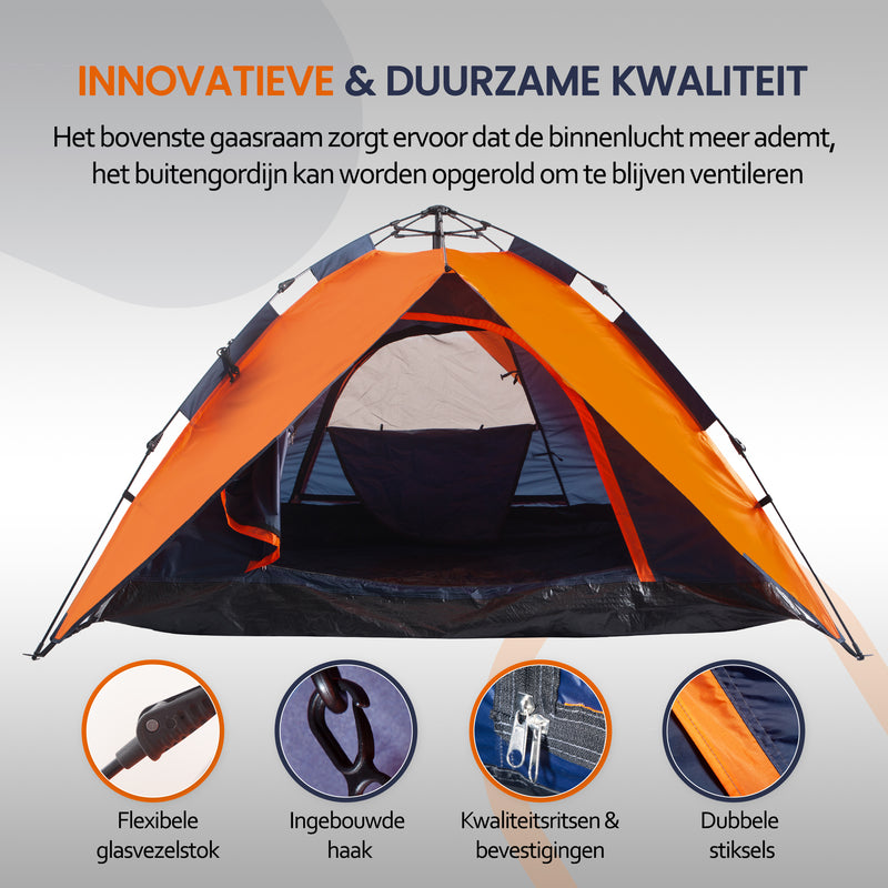 Load image into Gallery viewer, Hikemeister ® Kampeertent, 3-Persoons Automatic Pop-Up Tent - 200 x 200 x 145 cm - Backpacking Tent met binnentent
