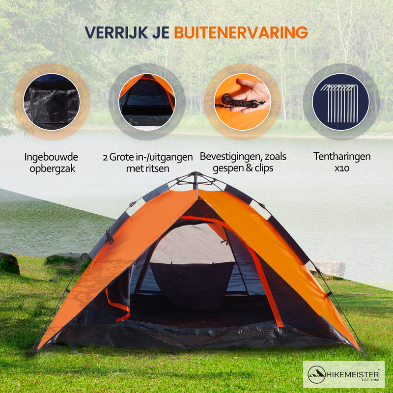 Load image into Gallery viewer, Hikemeister ® Kampeertent, 3-Persoons Automatic Pop-Up Tent - 200 x 200 x 145 cm - Backpacking Tent met binnentent
