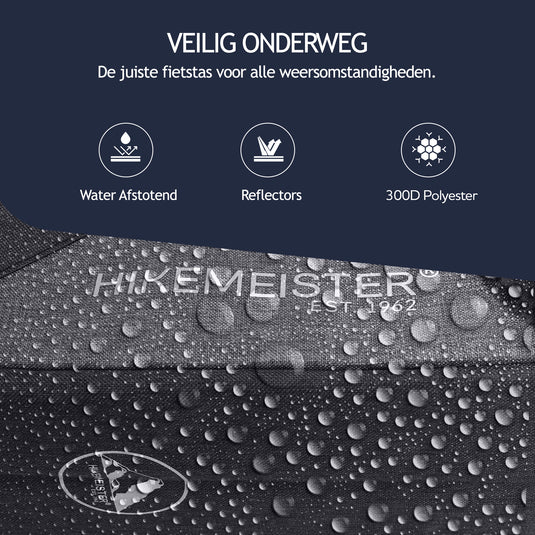 Hikemeister ® Amsterdam - Fietstas Dubbel - Waterafstotend Materiaal - 31L - Grijs – 300D Polyester - Fietstassen elektrische fietsen