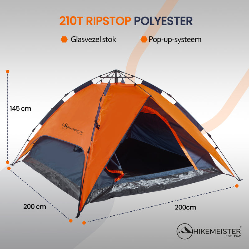 Load image into Gallery viewer, Hikemeister ® Kampeertent, 3-Persoons Automatic Pop-Up Tent - 200 x 200 x 145 cm - Backpacking Tent met binnentent
