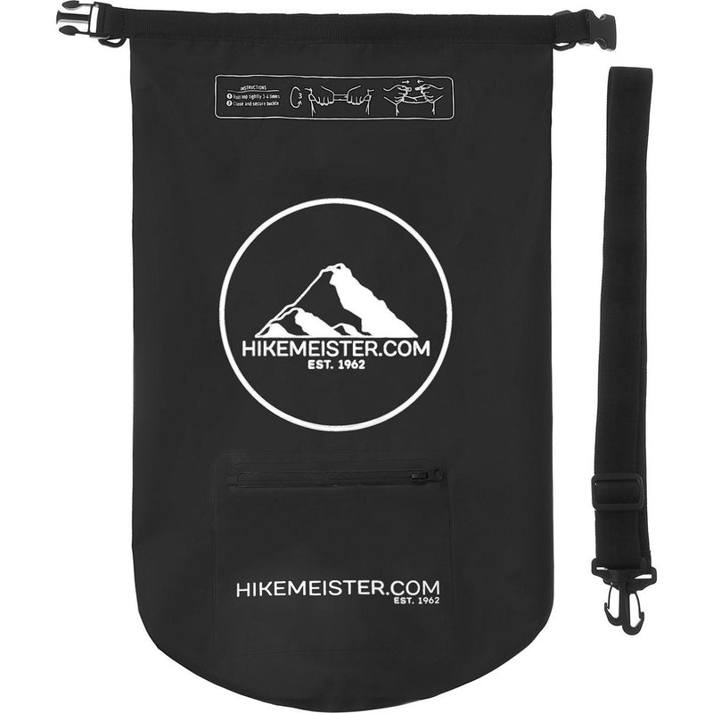 Load image into Gallery viewer, Hikemeister 5 Liter - waterdichte tas - outdoor droogtas - Dry Bag - plunjezak - met waterdichte front pocket en reflectie logo zwart met singel straps zwart
