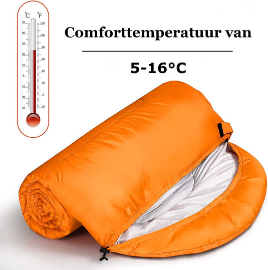 HikeMeister ® mummy slaapzak kamperen Oranje ca. 220 x 75 cm met draagtas