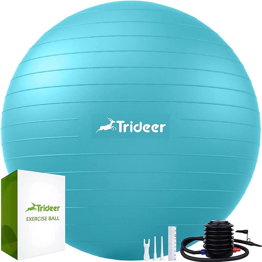 Trideer - extra sterke yoga bal - Turquoise 48-55 cm - Met Pomp - gymnastiekbal, pilatesbal, zitbal voor kantoor, balans, yoga, fitness bal, zwangerschapsbal, balansstoel in de sportschool, thuis of op kantoor