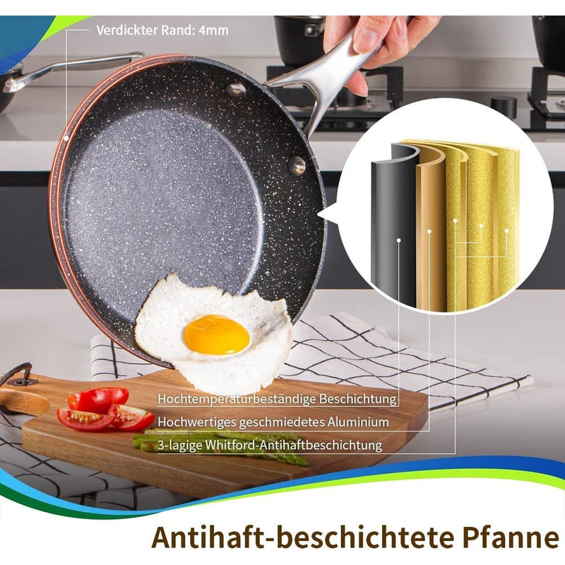 Load image into Gallery viewer, Meisterhome Hitec ⌀ 28 cm Marmer Gecoate Koekenpan met ergonomisch Handvat - - Geschikt voor Alle Warmte Bronnen - Marmer Coating - PFOA/ Lood -vrij • Anti Aanbak Energiebesparende bodem
