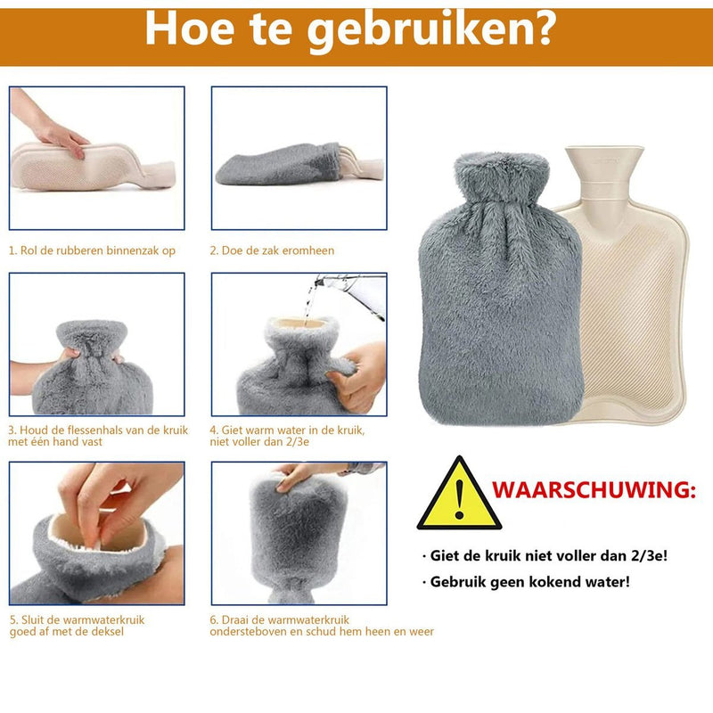 Load image into Gallery viewer, Meisterhome ® XXL 2.5 Liter Kruik - Warmwaterkruik - Kruik Met Hoes - Warm Waterkruik - Fluffy Hoes - Kruiken - Kruikenzak - Kruikzak - Pluche Kruik - Grijs - Rugpijn - Menstruatiekramp - Buikpijn - Pijn - Kramp - Tot 7 Uur Lang Warm 2.5 liter + CE
