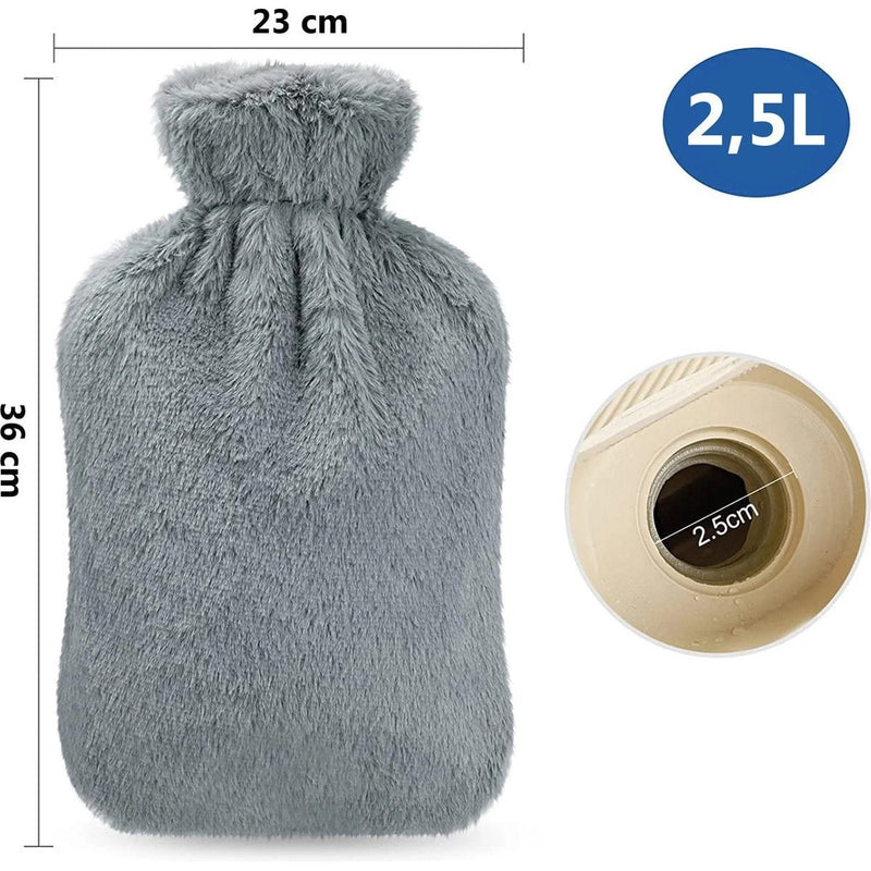 Load image into Gallery viewer, Meisterhome ® XXL 2.5 Liter Kruik - Warmwaterkruik - Kruik Met Hoes - Warm Waterkruik - Fluffy Hoes - Kruiken - Kruikenzak - Kruikzak - Pluche Kruik - Grijs - Rugpijn - Menstruatiekramp - Buikpijn - Pijn - Kramp - Tot 7 Uur Lang Warm 2.5 liter + CE
