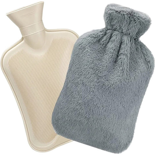 Meisterhome ® XXL 2.5 Liter Kruik - Warmwaterkruik - Kruik Met Hoes - Warm Waterkruik - Fluffy Hoes - Kruiken - Kruikenzak - Kruikzak - Pluche Kruik - Grijs - Rugpijn - Menstruatiekramp - Buikpijn - Pijn - Kramp - Tot 7 Uur Lang Warm 2.5 liter + CE