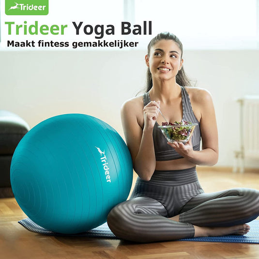 Trideer - extra sterke yoga bal - Turquoise 58-65 cm - Met Pomp - gymnastiekbal, pilatesbal, zitbal voor kantoor, balans, yoga, fitness bal, zwangerschapsbal, balansstoel in de sportschool, thuis of op kantoor