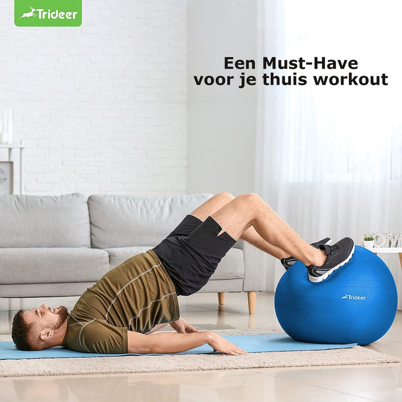 Load image into Gallery viewer, Trideer - extra sterke yoga bal - Blauw 48-55 cm - Met Pomp - gymnastiekbal, pilatesbal, zitbal voor kantoor, balans, yoga, fitness bal, zwangerschapsbal, balansstoel in de sportschool, thuis of op kantoor
