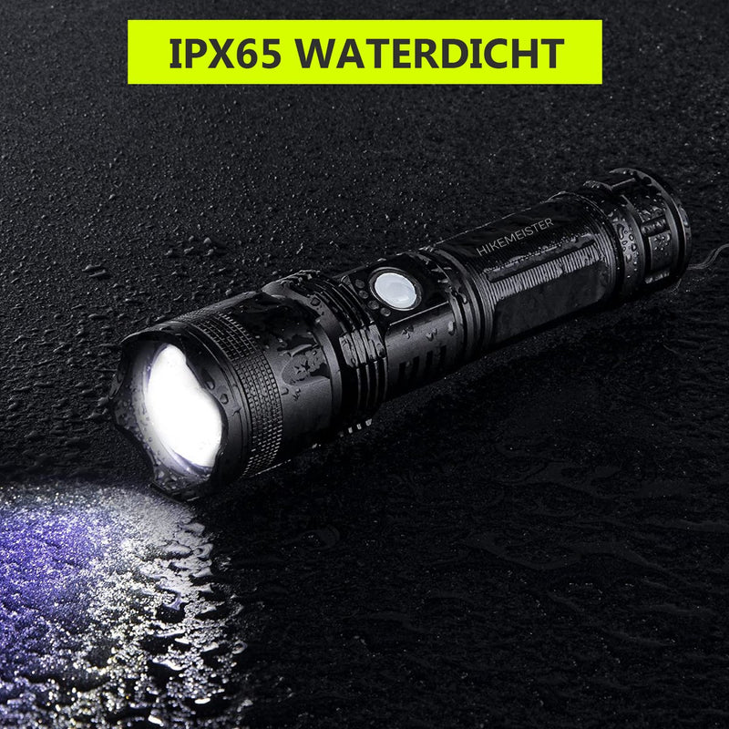 Load image into Gallery viewer, Hikemeister ® PRO Militaire LED Zaklamp - USB-C Oplaadbaar - 3000 lumen - 5000mAh Batterij - met holster -2 Jaar Garantie!
