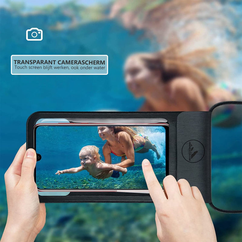 Load image into Gallery viewer, HikeMeister IPX 8 Waterdichte Telefoonhoes Zwart - Onderwater hoesje met koord - Geschikt voor alle Smartphones - Ook voor paspoort &amp; betaalpassen – Waterdichte telefoonzakje – drybags
