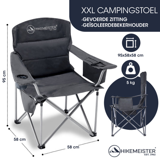 Hikemeister ® XXL Campingstoel, opvouwbare klapstoel tot 158 kg,