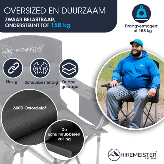 Hikemeister ® XXL Campingstoel, opvouwbare klapstoel tot 158 kg,