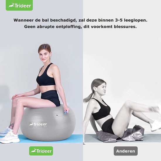 Load image into Gallery viewer, Trideer - extra sterke yoga bal - Zilver 48-55 cm - Met Pomp - gymnastiekbal, pilatesbal, zitbal voor kantoor, balans, yoga, fitness bal, zwangerschapsbal, balansstoel in de sportschool, thuis of op kantoor
