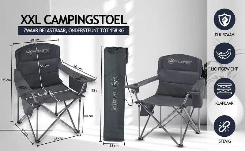 Load image into Gallery viewer, Hikemeister ® XXL Campingstoel, opvouwbare klapstoel tot 158 kg, gevoerd met geisoleerde bekerhouders, vis stoel met armleuningen, buitenstoel, Grijs , vouwstoel met draagtas
