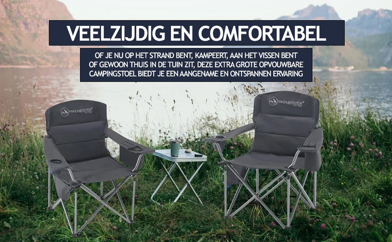 Load image into Gallery viewer, Hikemeister ® XXL Campingstoel, opvouwbare klapstoel tot 158 kg, gevoerd met geisoleerde bekerhouders, vis stoel met armleuningen, buitenstoel, Grijs , vouwstoel met draagtas
