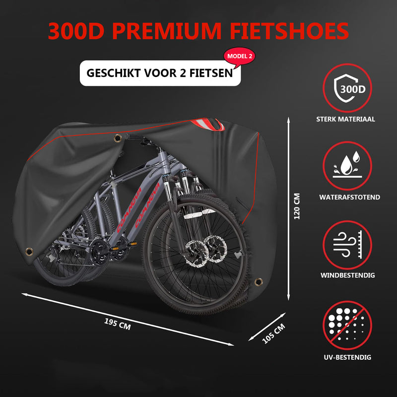 Load image into Gallery viewer, HikeMeister ® Fietshoes voor 1 of 2 Fietsen - Waterdicht - kleine scooters - 300D Oxford Elektrische fiets - Fietsbeschermhoes - Stalling – met anti diefstal ringen - Zwart
