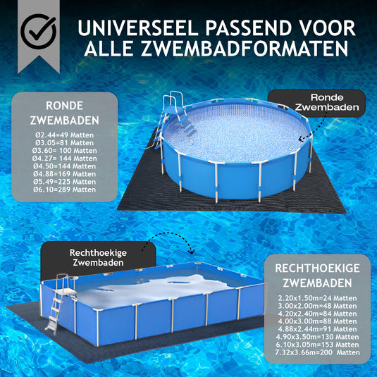 Zwembad / Fitness ondergrond - Zwembadvloer - Ondertegels - 40x40cm - Zwembadfolie - Zwembad tegels - Zwembad ondervloer - Tuin ondervloer - Tuintegels - Fitness mat - Fitness vloer rubber - Rubber vloermat - 40x40 cm